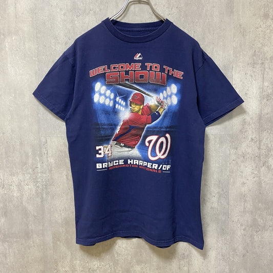 古着 used　ワシントンナショナルズ　ブライス・ハーパー　半袖プリントTシャツ　野球　ネイビー　レトロ　クルーネック　Mサイズ
