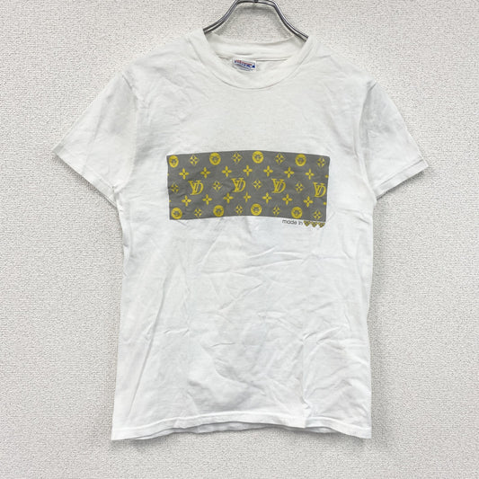 00s　Hanes　ヘインズ　半袖プリントTシャツ　ヴィンテージ　モノグラム　白　ホワイト　Sサイズ