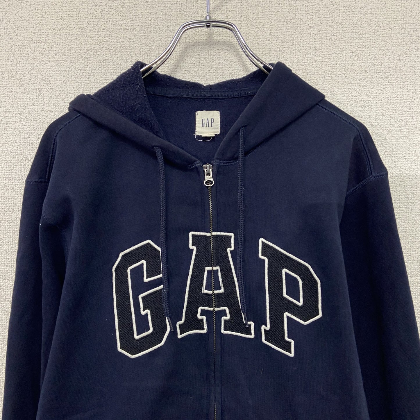 GAP　ギャップ　フルジップスウェットパーカー/フーディー　裏ボア　デカロゴ　紺　ネイビー　Mサイズ