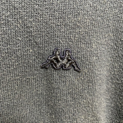 古着 used　Kappa カッパ　長袖ワンポイント刺薄手ニット　セーター　クルーネック　ネイビー　レトロデザイン　Lサイズ