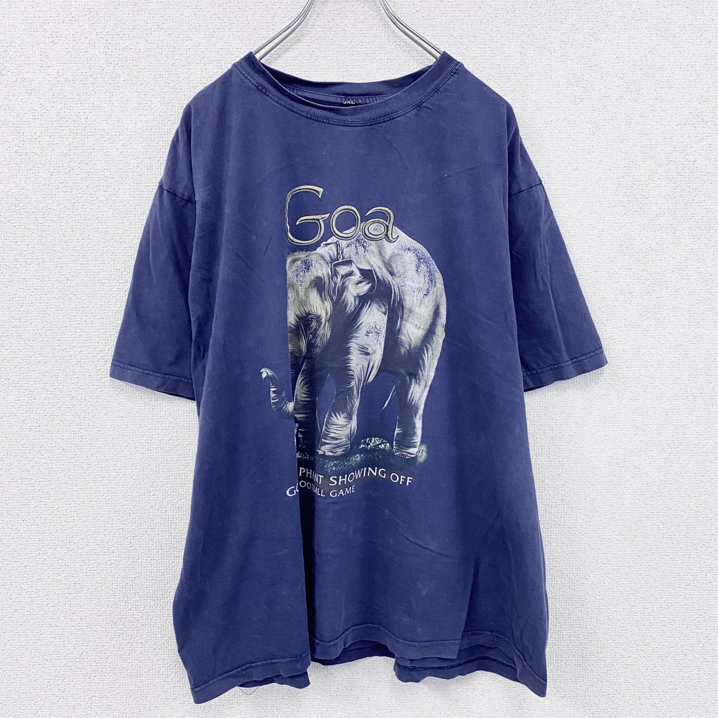 半袖プリントTシャツ　アニマルT　ゾウ　ヴィンテージ　紺　ネイビー　3XLサイズ