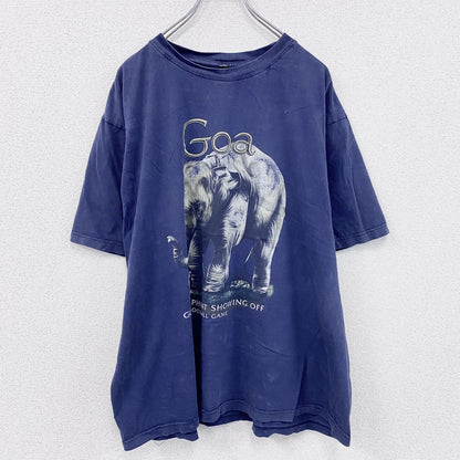 半袖プリントTシャツ　アニマルT　ゾウ　ヴィンテージ　紺　ネイビー　3XLサイズ