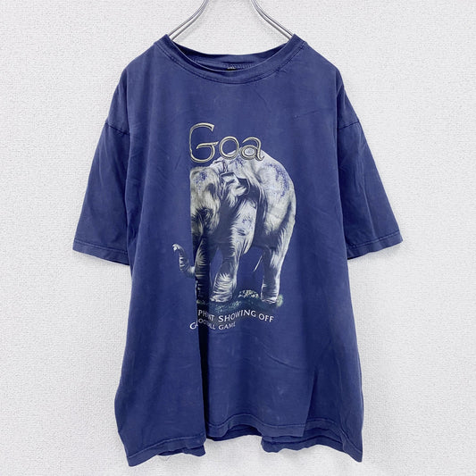 半袖プリントTシャツ　アニマルT　ゾウ　ヴィンテージ　紺　ネイビー　3XLサイズ