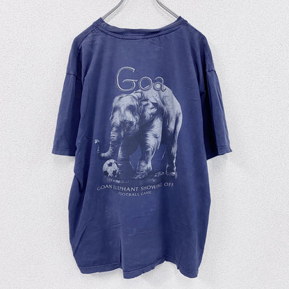 半袖プリントTシャツ　アニマルT　ゾウ　ヴィンテージ　紺　ネイビー　3XLサイズ