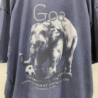 半袖プリントTシャツ　アニマルT　ゾウ　ヴィンテージ　紺　ネイビー　3XLサイズ