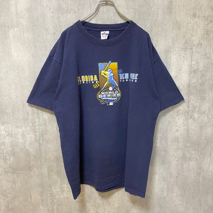 古着 used　MLB　WORLD SERIRS　マリナーズ　ニューヨークヤンキース　半袖プリントTシャツ　ネイビー　XLサイズ