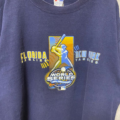 古着 used　MLB　WORLD SERIRS　マリナーズ　ニューヨークヤンキース　半袖プリントTシャツ　ネイビー　XLサイズ