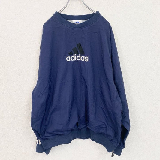 90s　adidas　アディダス　プルオーバーナイロンジャケット　ヴィンテージ　刺繡ロゴ　紺　ネイビー　XLサイズ