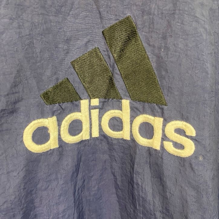 90s　adidas　アディダス　プルオーバーナイロンジャケット　ヴィンテージ　刺繡ロゴ　紺　ネイビー　XLサイズ