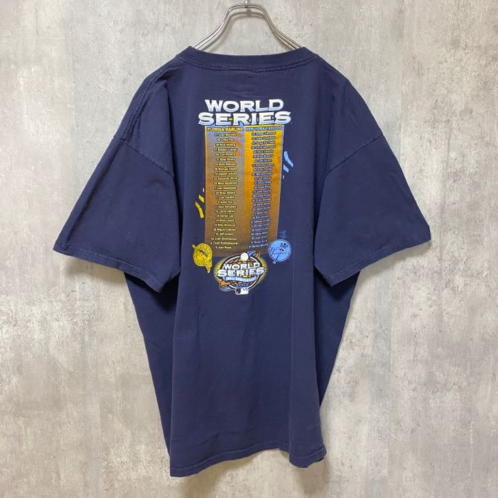 古着 used　MLB　WORLD SERIRS　マリナーズ　ニューヨークヤンキース　半袖プリントTシャツ　ネイビー　XLサイズ