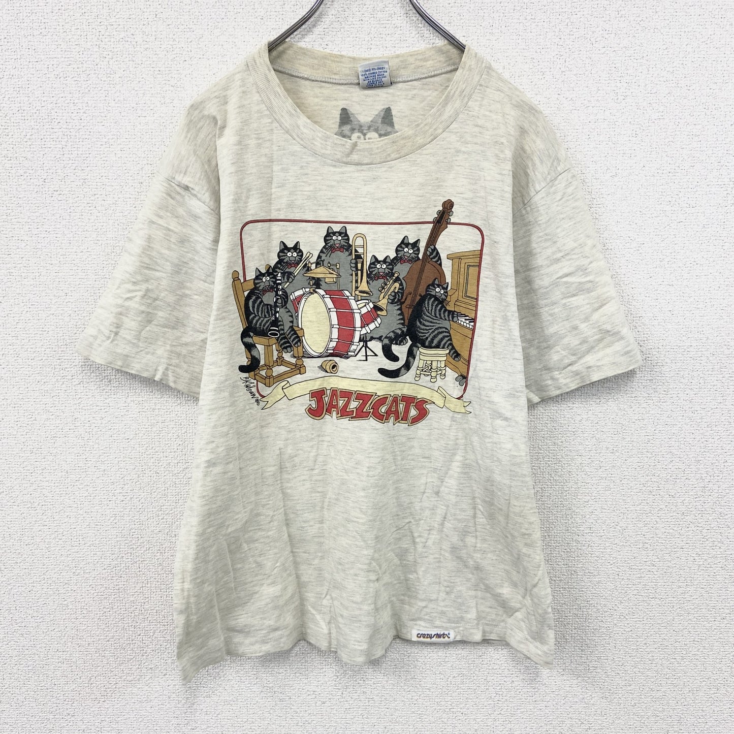 90s　crazy shirt　クレイジーシャツ　クリバンキャット　半袖プリントTシャツ　グレー　Mサイズ