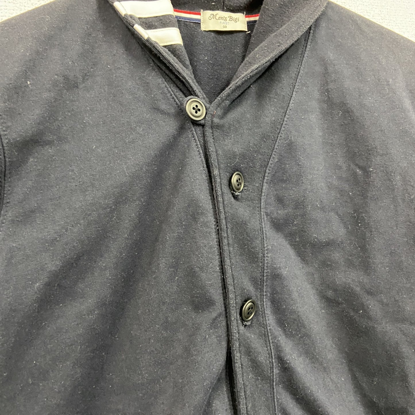 MEN'S BIGI　メンズビギ　ショールカラーカーディガン　2つポケット　紺　ネイビー