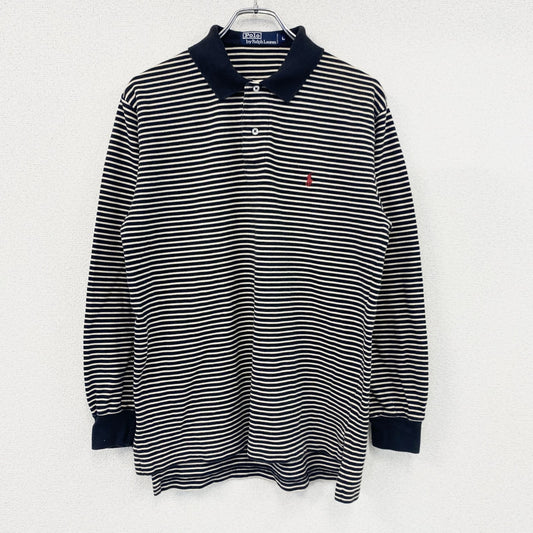 Polo By Ralph Lauren　ラルフローレン　長袖ポロシャツ　ロゴ刺繡　ボーダー柄　白　ホワイト　黒　ブラック　Lサイズ
