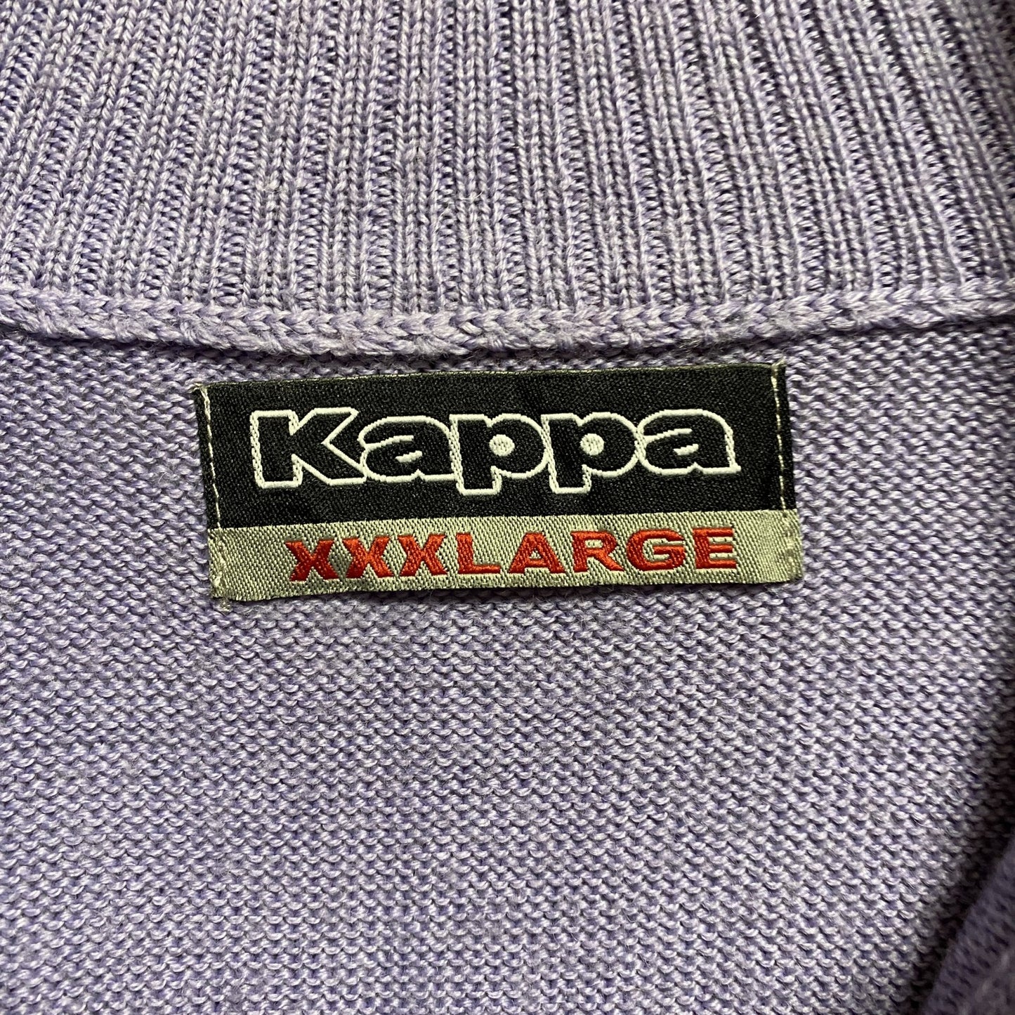 古着 used　Kappa カッパ　長袖ジップアップニット　セーター　ワンポイント刺　紫　ビッグシルエット　3XLサイズ