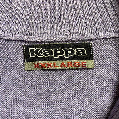 古着 used　Kappa カッパ　長袖ジップアップニット　セーター　ワンポイント刺　紫　ビッグシルエット　3XLサイズ