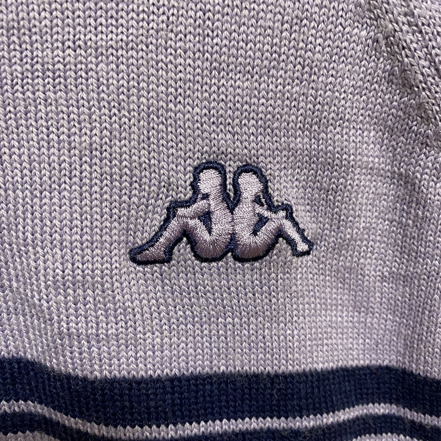 古着 used　Kappa カッパ　長袖ジップアップニット　セーター　ワンポイント刺　紫　ビッグシルエット　3XLサイズ