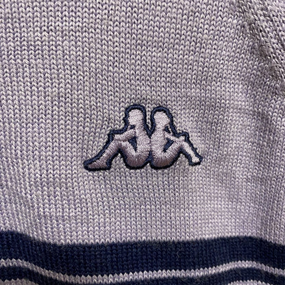 古着 used　Kappa カッパ　長袖ジップアップニット　セーター　ワンポイント刺　紫　ビッグシルエット　3XLサイズ