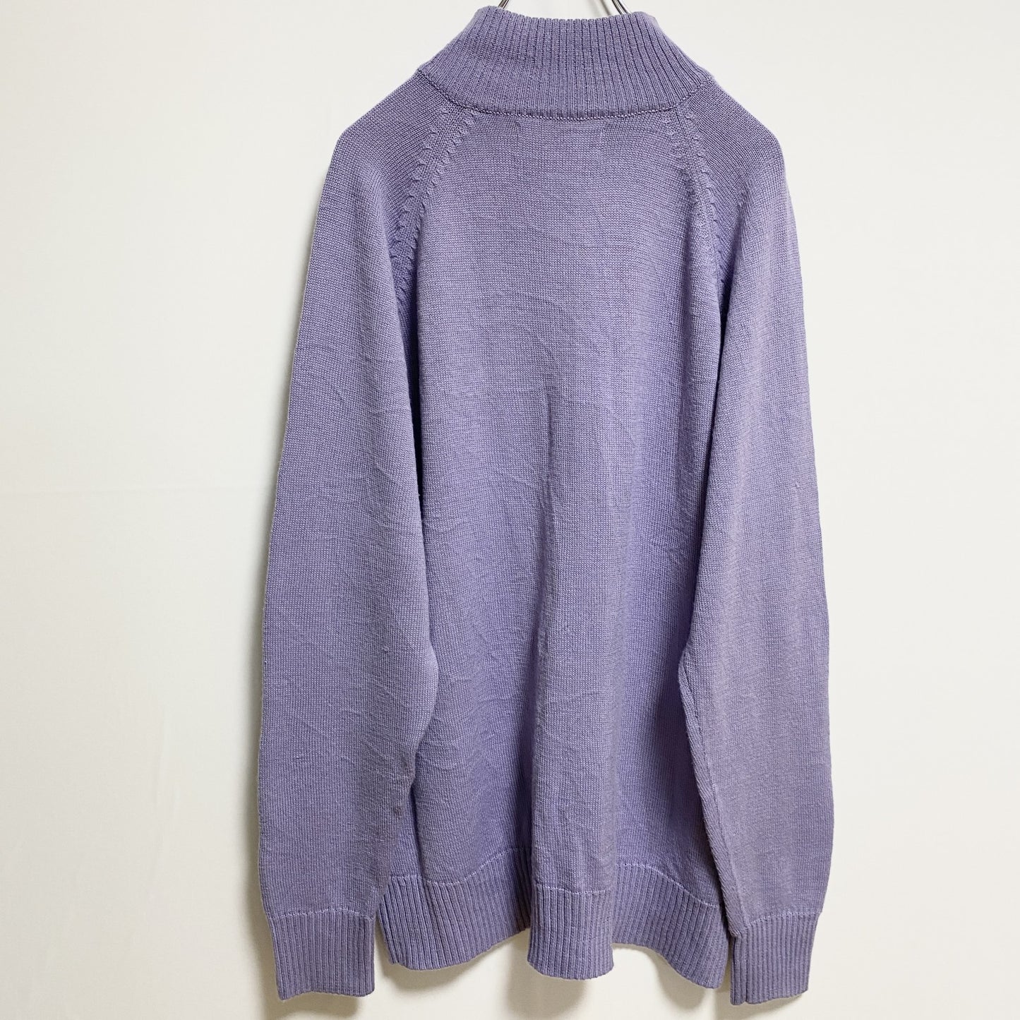 古着 used　Kappa カッパ　長袖ジップアップニット　セーター　ワンポイント刺　紫　ビッグシルエット　3XLサイズ