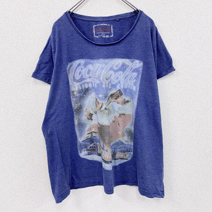 Coca-Cola　コカ・コーラ　半袖プリントTシャツ　サンタクロース　紺　ネイビー　24サイズ