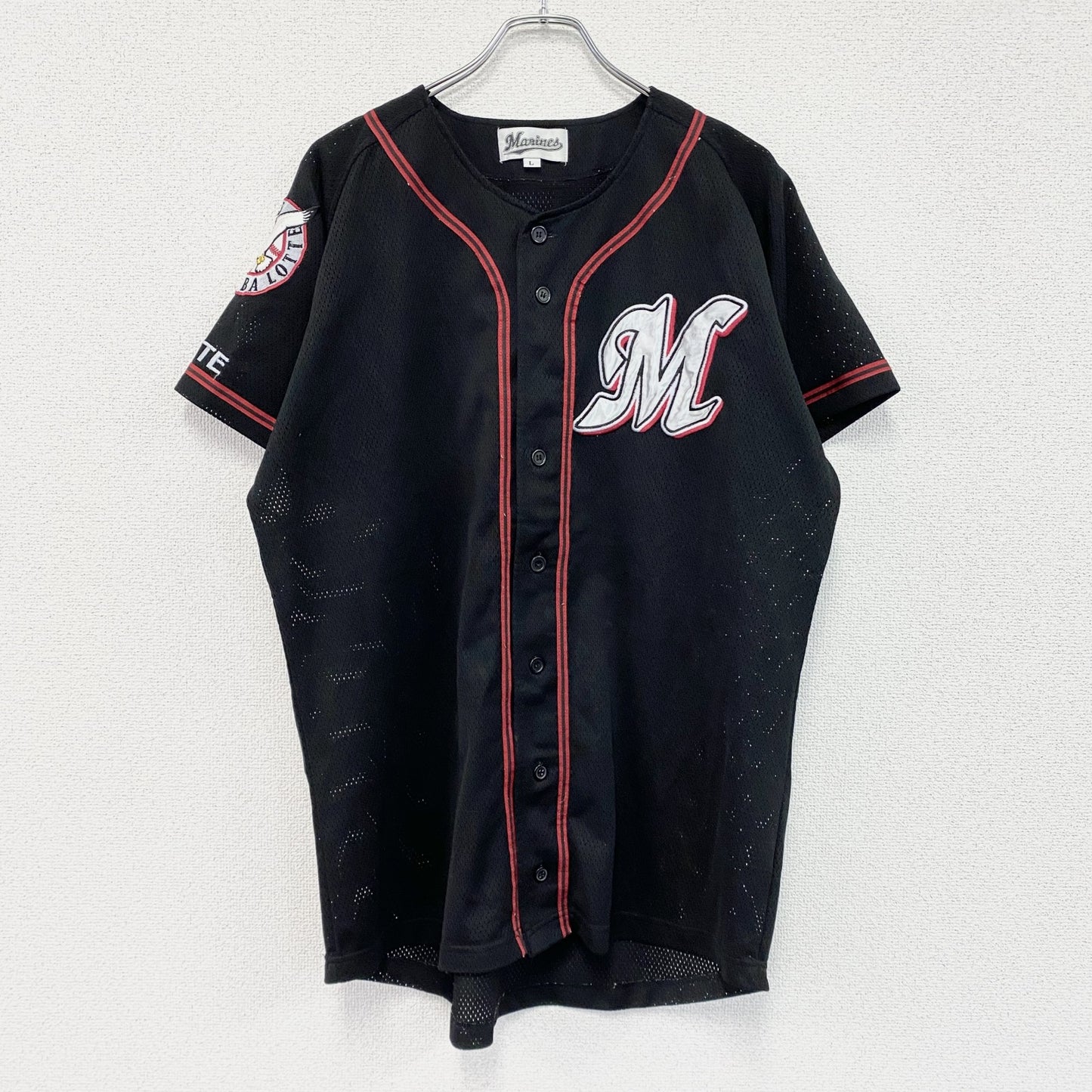 千葉ロッテマリーンズ　半袖ベースボールTシャツ　ユニフォーム　黒　ブラック　Lサイズ