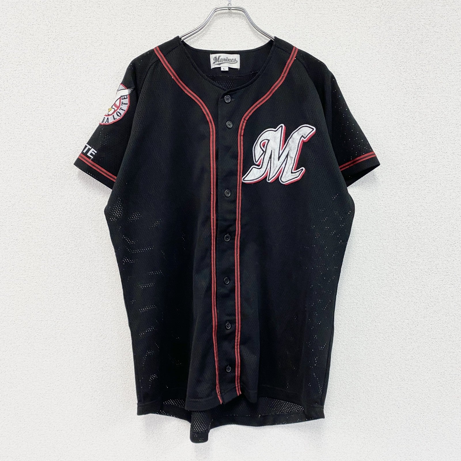 千葉ロッテマリーンズ　半袖ベースボールTシャツ　ユニフォーム　黒　ブラック　Lサイズ