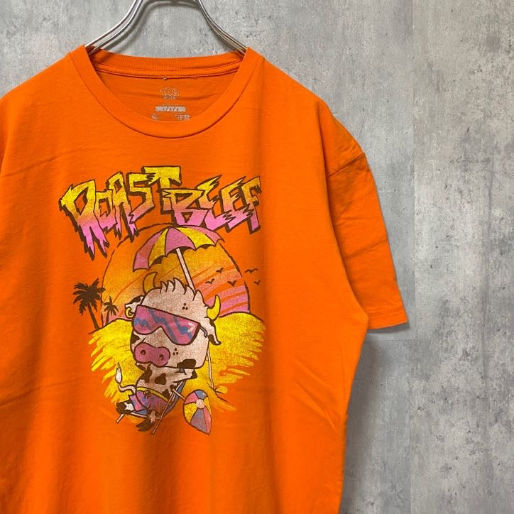 古着 used　STRANGER THINGS　ストレンジャーシングス　ダスティン　半袖プリントTシャツ　海外TV　オレンジ　L