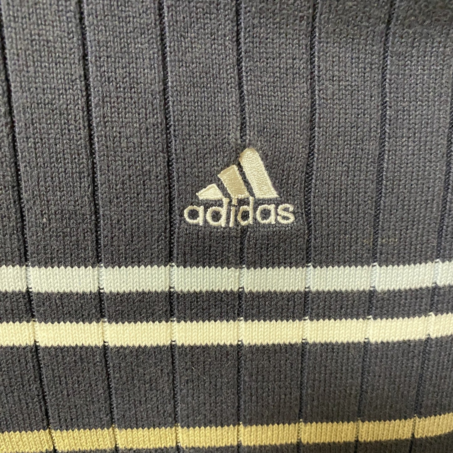 古着 used adidas アディダス　長袖ニットジップアップブルゾン　ニットジャケット　オーバーサイズ　ネイビー　XLサイズ