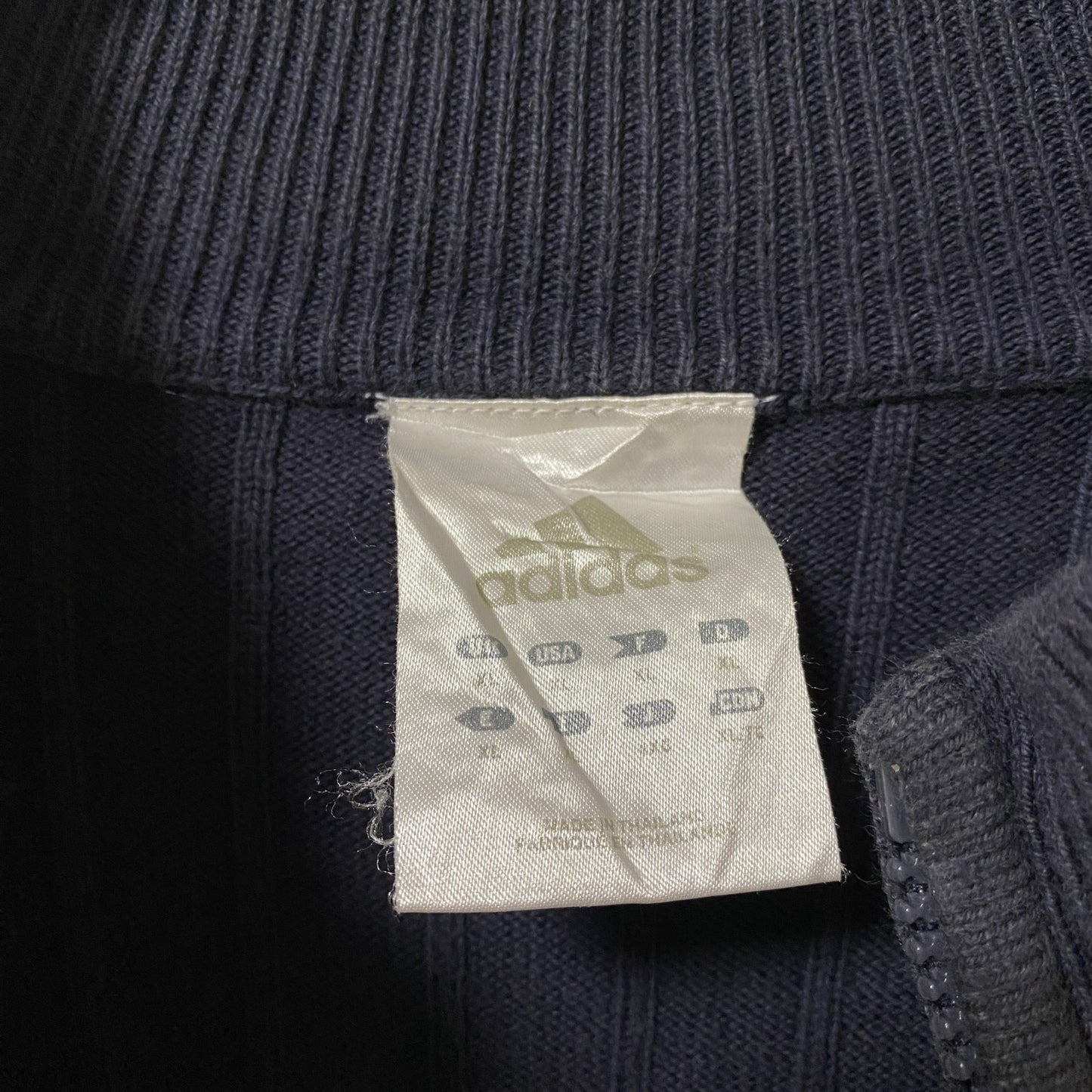古着 used adidas アディダス　長袖ニットジップアップブルゾン　ニットジャケット　オーバーサイズ　ネイビー　XLサイズ