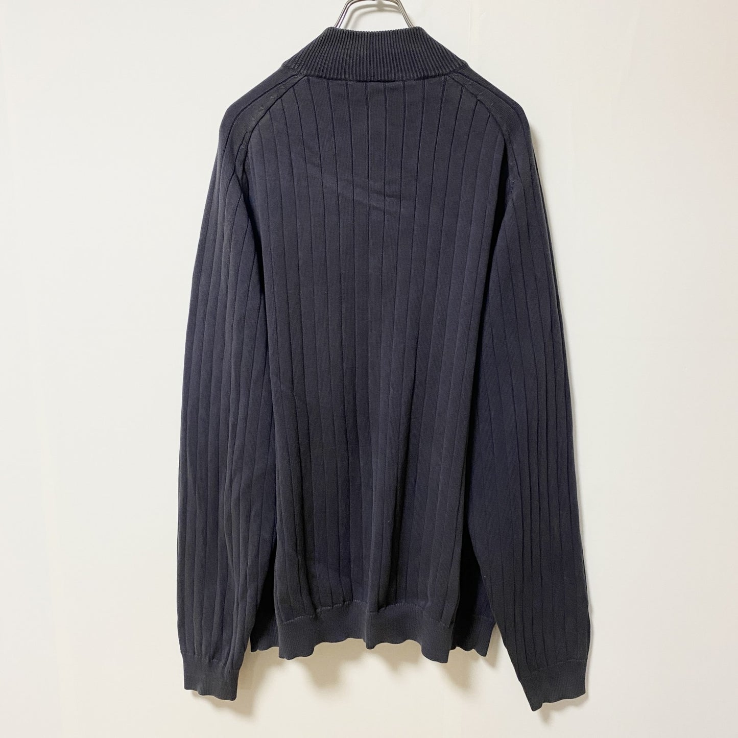 古着 used adidas アディダス　長袖ニットジップアップブルゾン　ニットジャケット　オーバーサイズ　ネイビー　XLサイズ