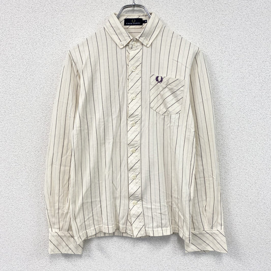 FRED PERRY　フレッドペリー　長袖ボタンダウンシャツ　ストライプ　ベージュ　Sサイズ