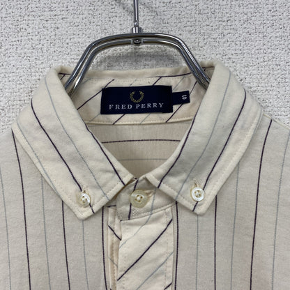 FRED PERRY　フレッドペリー　長袖ボタンダウンシャツ　ストライプ　ベージュ　Sサイズ