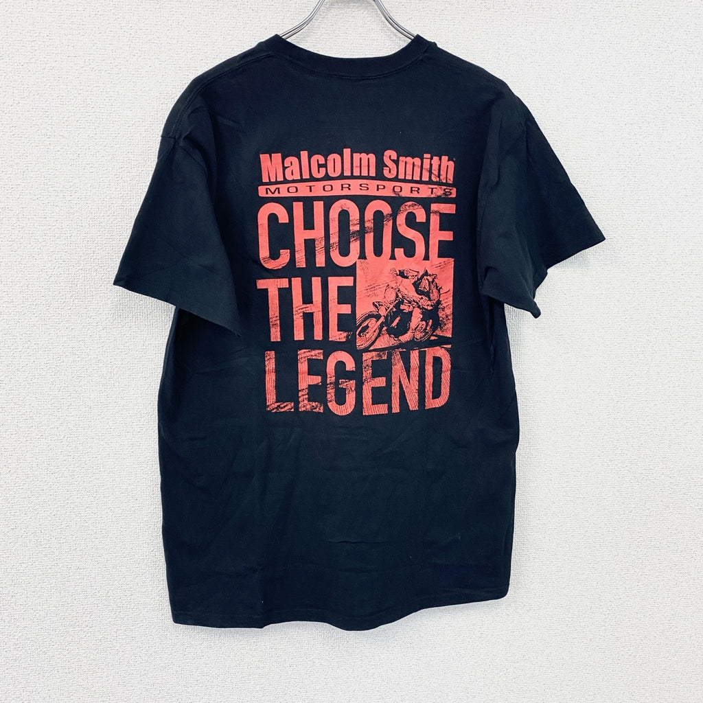 MALCOLM SMITH MOTORSPORTS　半袖プリントモーターサイクルTシャツ　バイク　4連プリント　黒　ブラック　Mサイズ