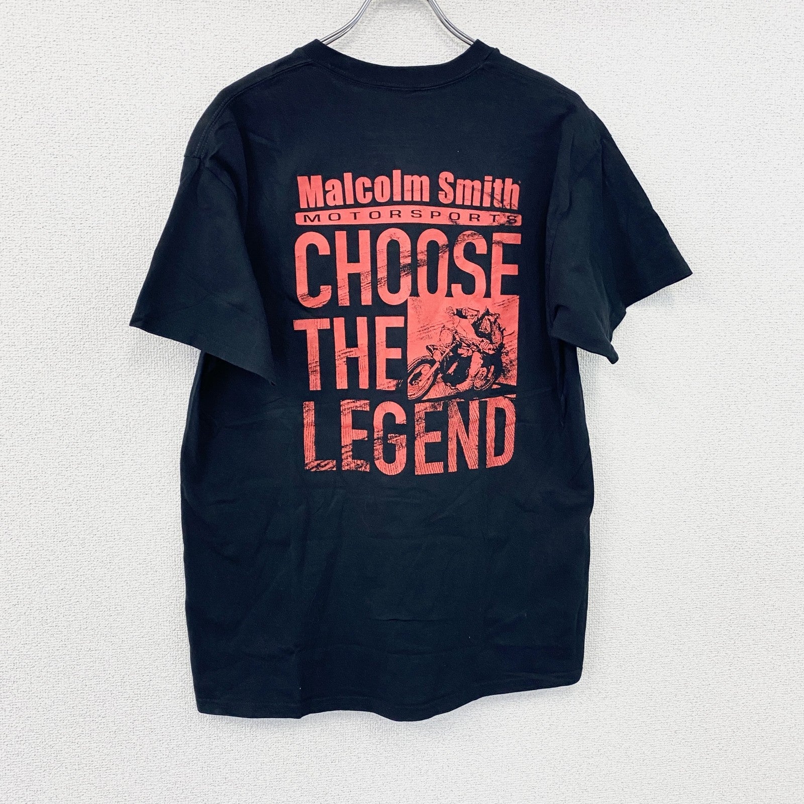 MALCOLM SMITH MOTORSPORTS　半袖プリントモーターサイクルTシャツ　バイク　4連プリント　黒　ブラック　Mサイズ