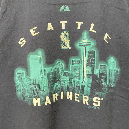 古着 used　Majestic　MLB　シアトルマリナーズ　半袖プリントTシャツ　ネイビー　レトロ　野球　クルーネック　Ｍサイズ