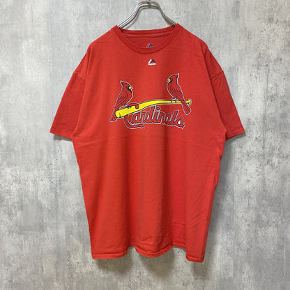 古着 used　Majestic　MLB　メジャーリーグ　カージナルス　半袖プリントTシャツ　赤　レトロ　野球　XLサイズ