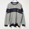 古着 used adidas climalite アディダス　クライマライト　長袖ボーダー柄ロゴ刺繍スウェット　トレーナー　紺　