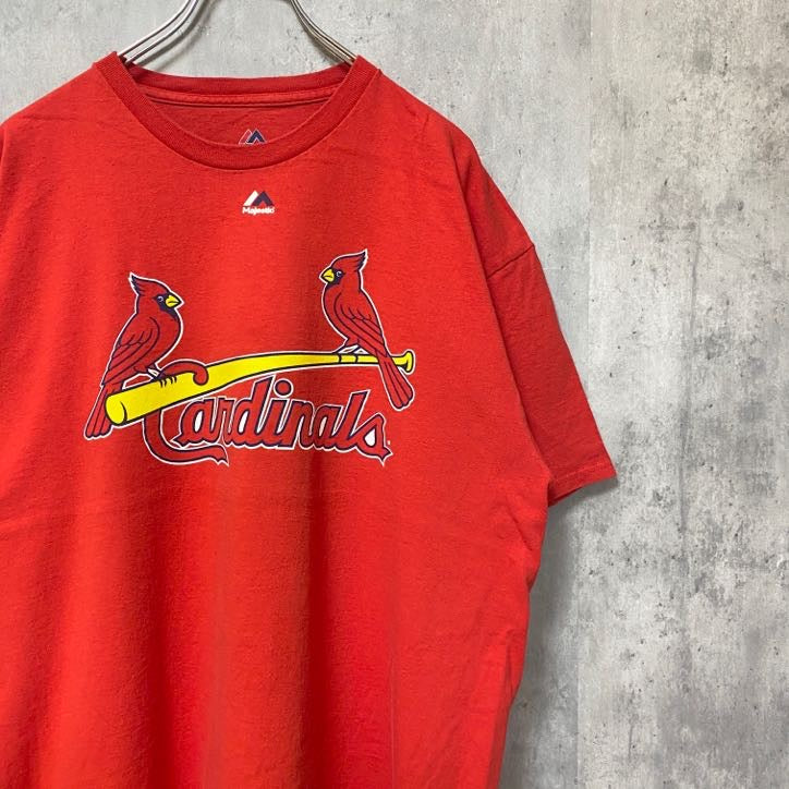 古着 used　Majestic　MLB　メジャーリーグ　カージナルス　半袖プリントTシャツ　赤　レトロ　野球　XLサイズ