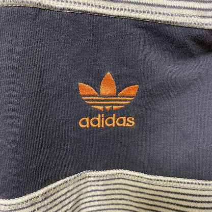 古着 used adidas climalite アディダス　クライマライト　長袖ボーダー柄ロゴ刺繍スウェット　トレーナー　紺　