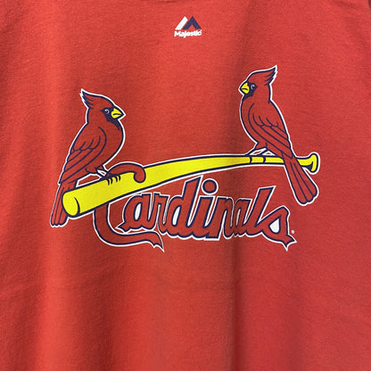 古着 used　Majestic　MLB　メジャーリーグ　カージナルス　半袖プリントTシャツ　赤　レトロ　野球　XLサイズ