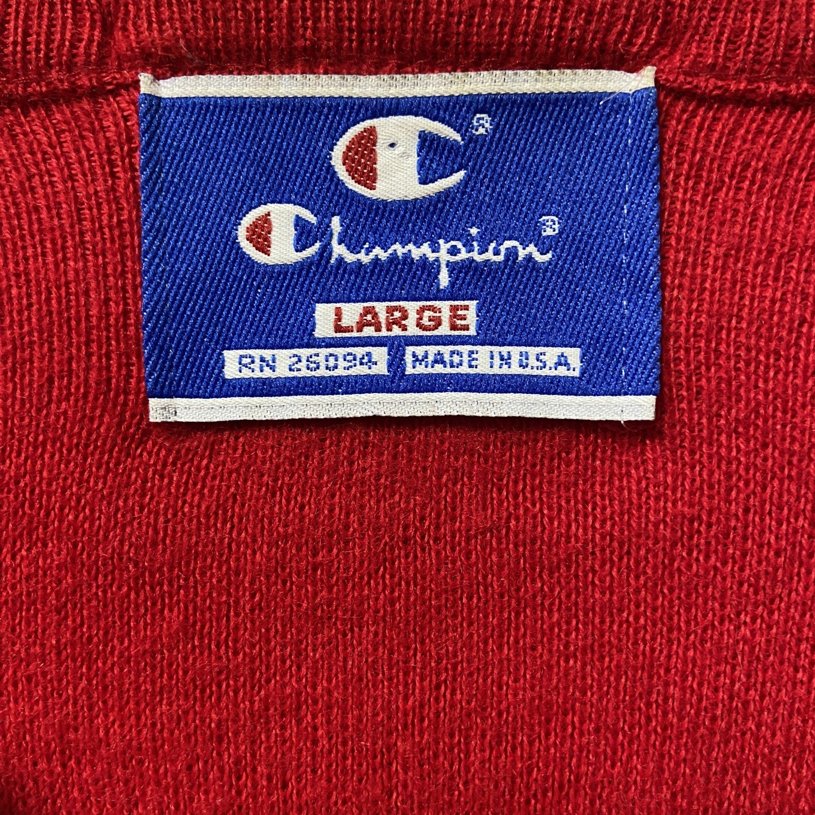 90s　Champion チャンピオン　Vネックニットセーター　ヴィンテージ　赤　レッド　サイズ