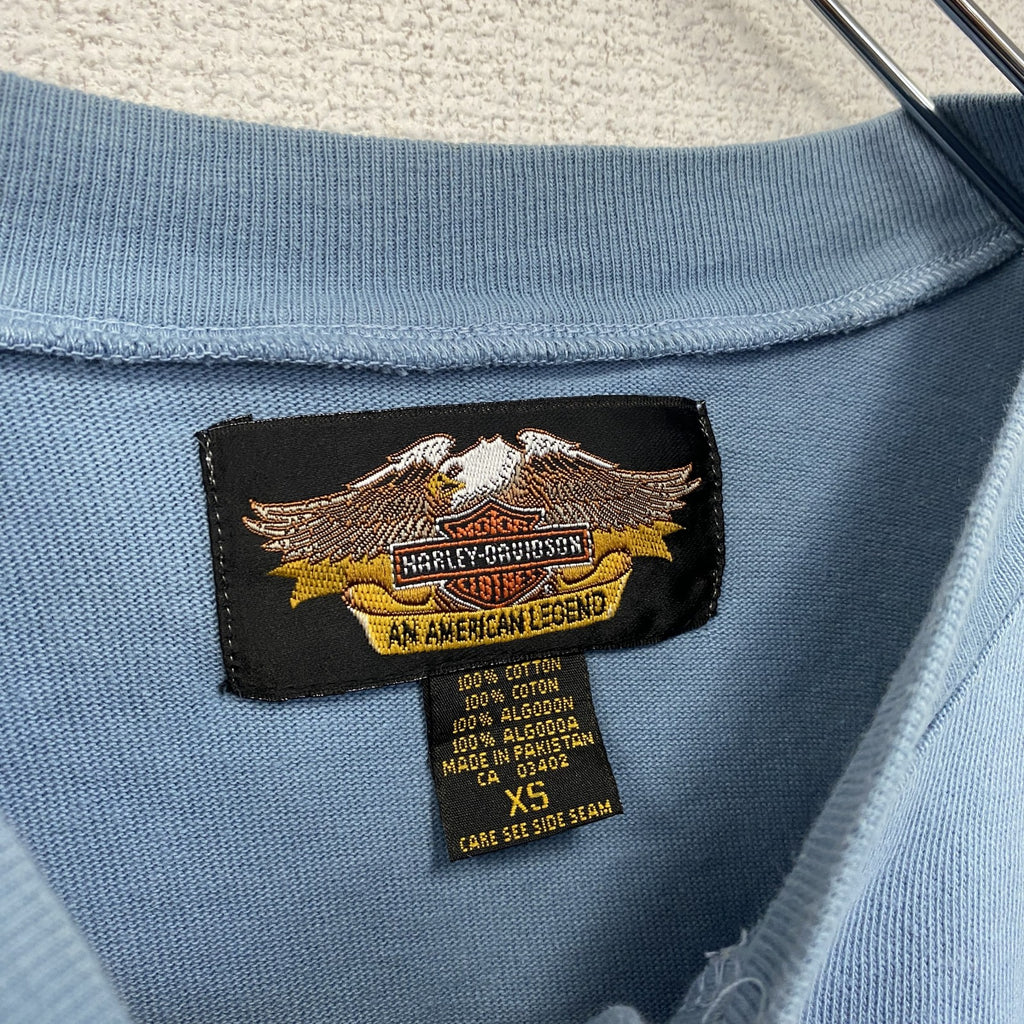HARLEY DAVIDSON　ハーレーダビッドソン　長袖プリントTシャツ　水色　ライトブルー　XSサイズ