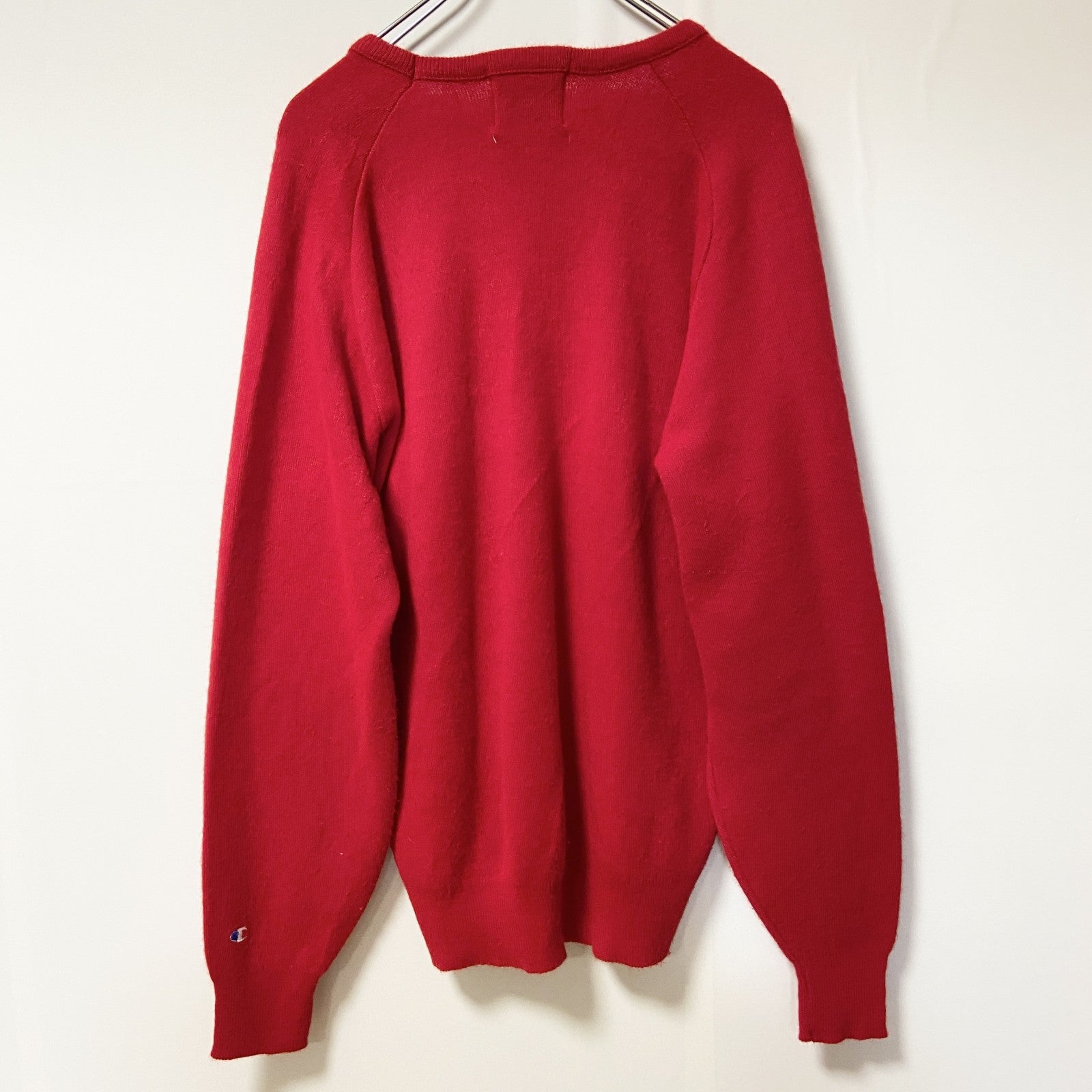 90s　Champion チャンピオン　Vネックニットセーター　ヴィンテージ　赤　レッド　サイズ
