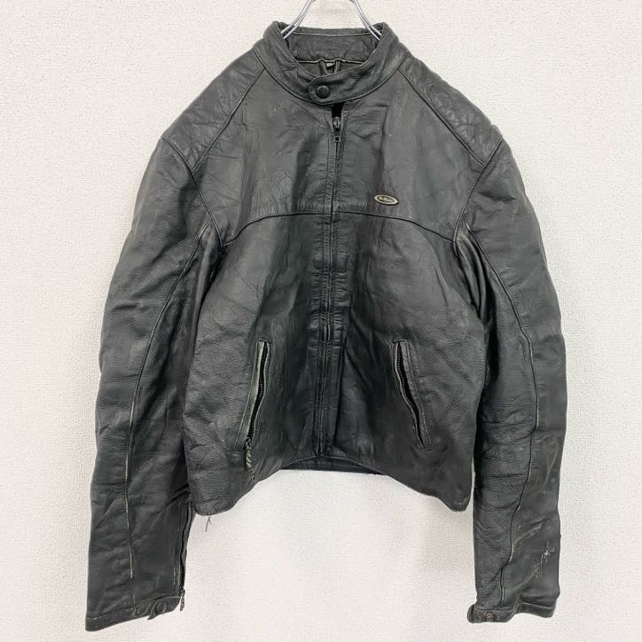 Real Leather　レザージャケット/シングルライダースジャケット　黒　ブラック　3XLサイズ