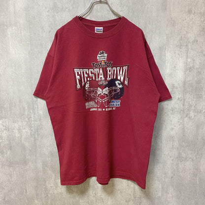 古着 used　GILDAN ギルダン　半袖プリントTシャツ　赤　レッド　レトロ　アメフト　フィエスタボウル　2011　XLサイズ