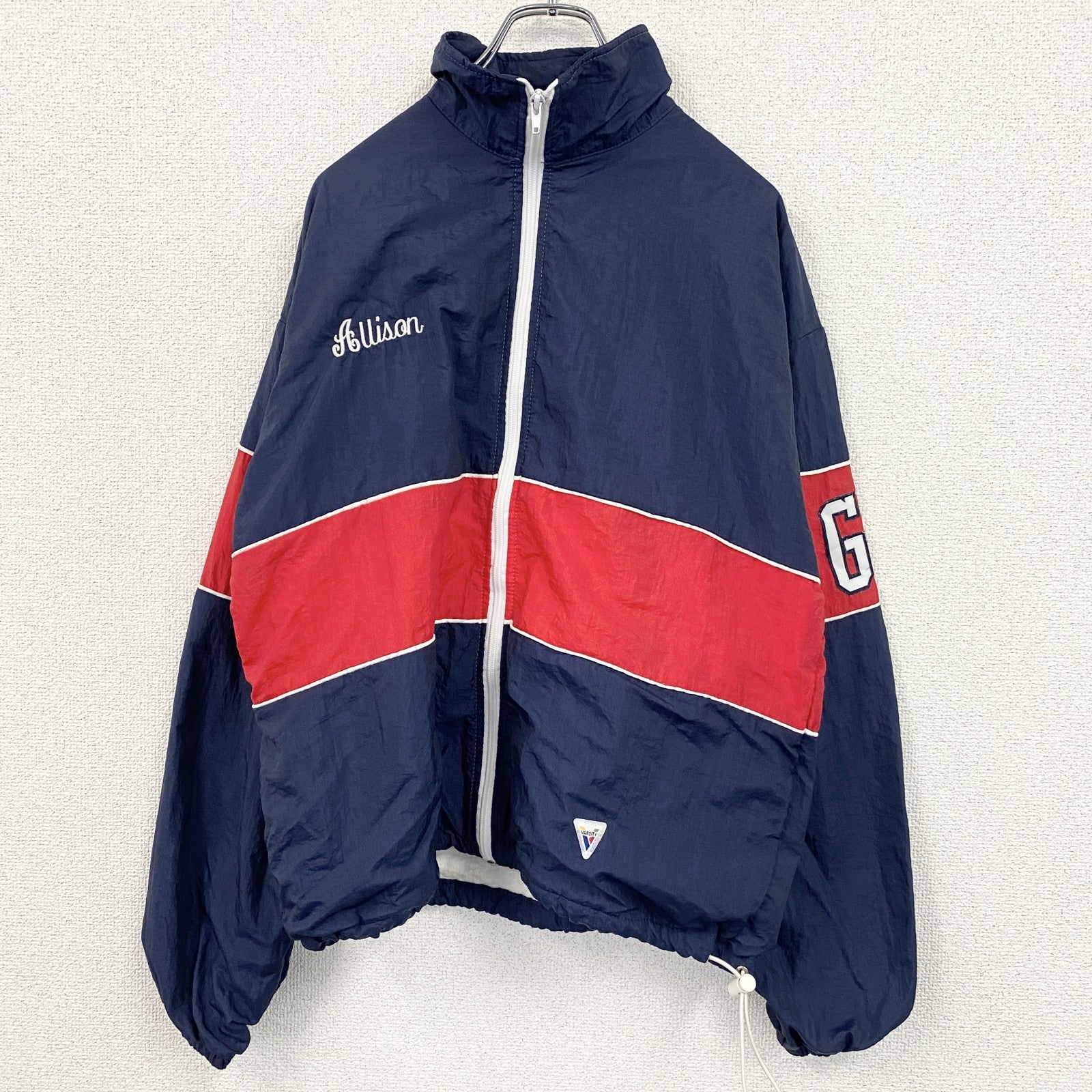 ～90s　VARSITY　フルジップナイロンジャケット　ヴィンテージ　紺　ネイビー　Mサイズ