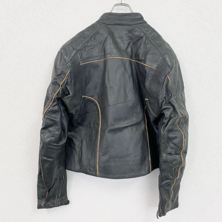 Real Leather　レザージャケット/シングルライダースジャケット　黒　ブラック　3XLサイズ