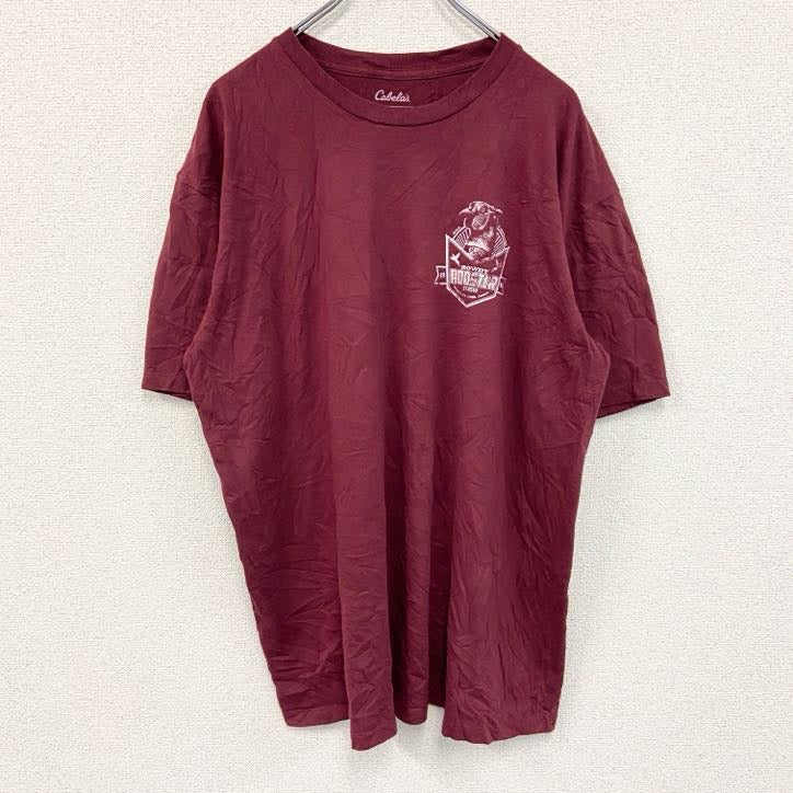 古着 used　Cabela’s　カベラス　半袖両面プリントTシャツ　赤紫色　バーガンディ　XLサイズ