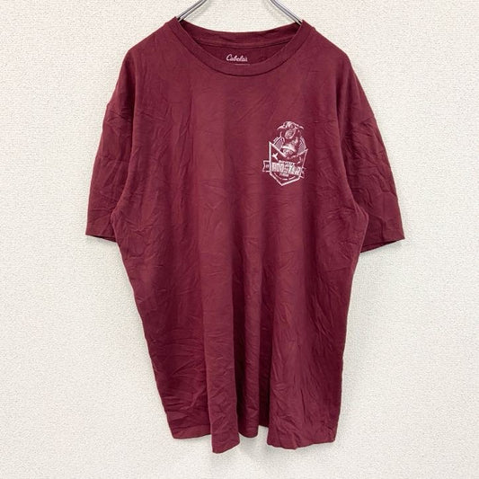 古着 used　Cabela’s　カベラス　半袖両面プリントTシャツ　赤紫色　バーガンディ　XLサイズ
