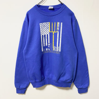 PORT&COMPANY　スウェット/トレーナー　星条旗　両面プリント　クルーネック　青　ブルー　Sサイズ