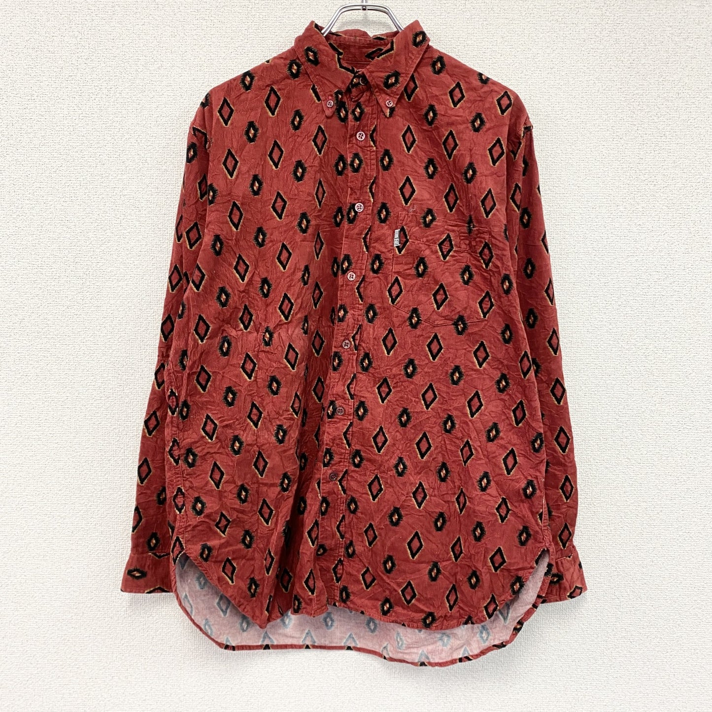 FERREJEANS　フェレジーンズ　コーデュロイ長袖ボタンダウンシャツ　総柄　赤　レッド　40サイズ